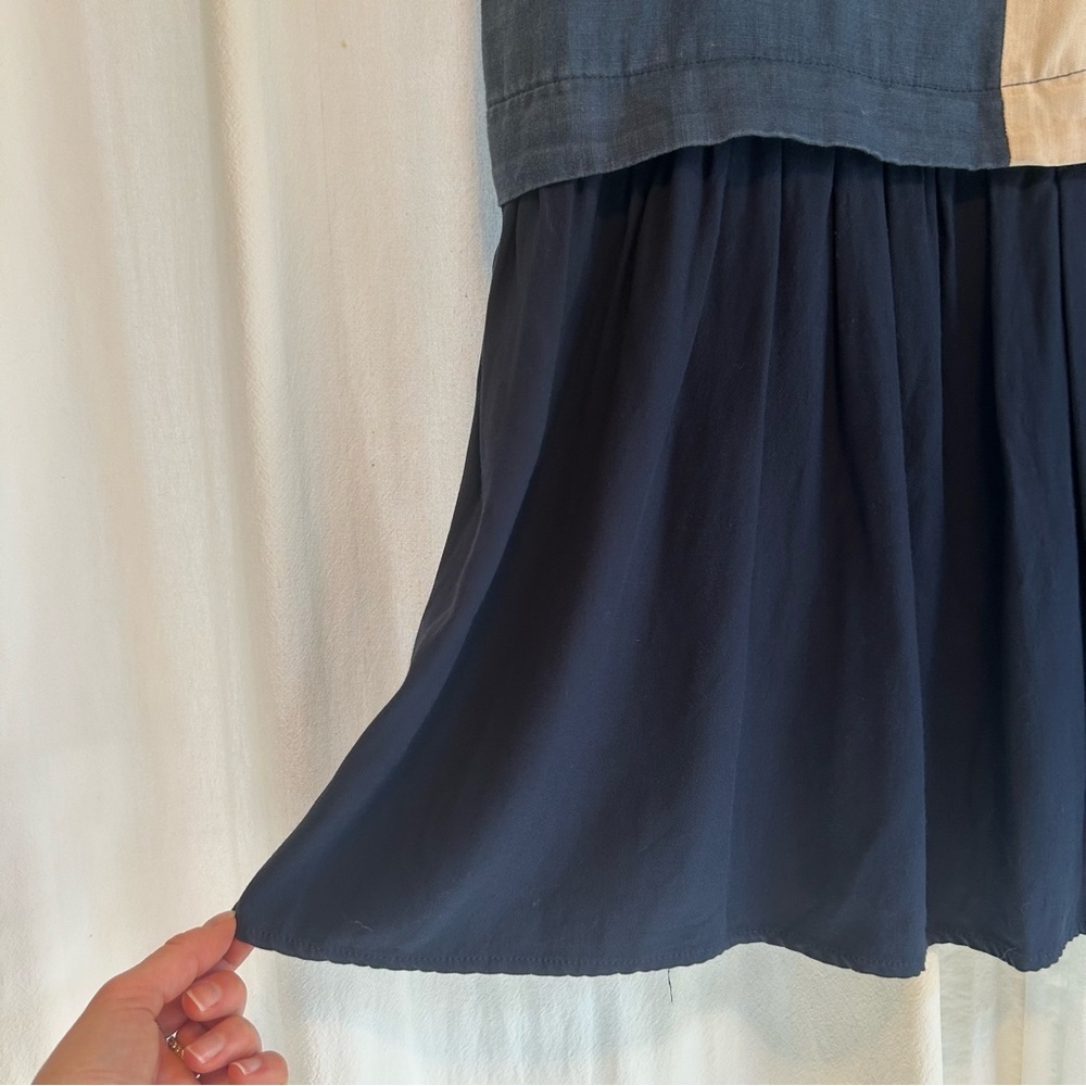 JENNIFER GLASGLOW | Blue 100% Linen Dress with White Block Pattern - Picture 2 of 9